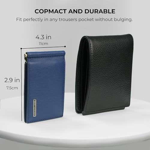 Leather Money Clip For Men, Geniue Leather Slim Wallet With Metal Clip For Cash, Minimalist Front Pocket RFID Blocking Leather Wallet Money Clip3