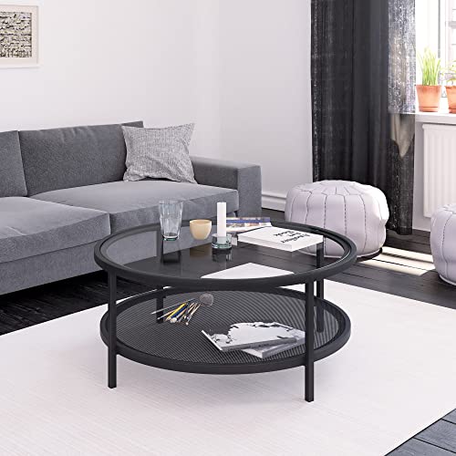 Image of Henn&Hart 36 inch Wide Round Coffee Table in Blackened Bronze, Modern coffee tables for living room, studio apartment essentials