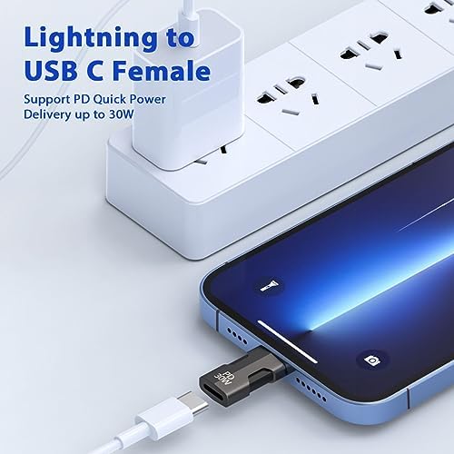 [Certyfikat Apple MFi] adapter USB C Lightning Support 30 W PD, adapter Lightning na USB C, iPhone USB OTG adapter USB C żeński na Lightning męski adapter do iPhone 8/14/13/12/11/7/XR/iPad (2 sztuki)