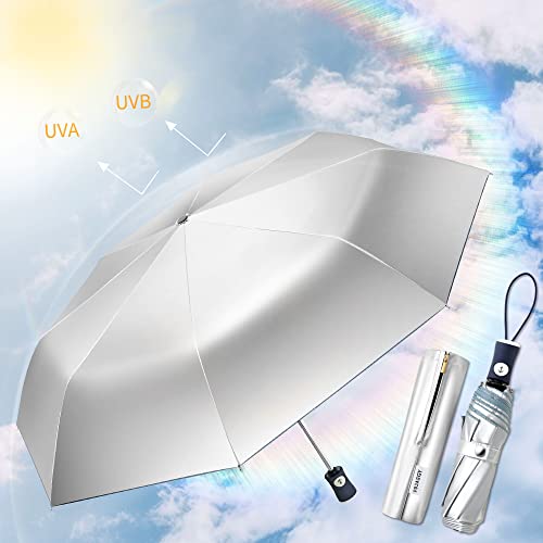 Image of FDJASGY UV Sun Umbrella Compact Folding Travel Umbrella Auto Open Close Compact Folding Rain Umbrellas for Women Men Blocking UV 99.98%, Blue, One Size