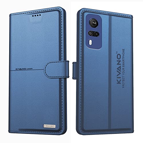 Image of KIVANO PROFESSIONAL SERIES Wallet Case for Vivo Y53s | LUXURIOUS DESIGN | HANDCRAFTED UNIQUE | PREMIUM | PU Leather Flip Cover | Card Slots | Kickstand | Protective Case | Magnetic Closure - Dark Blue