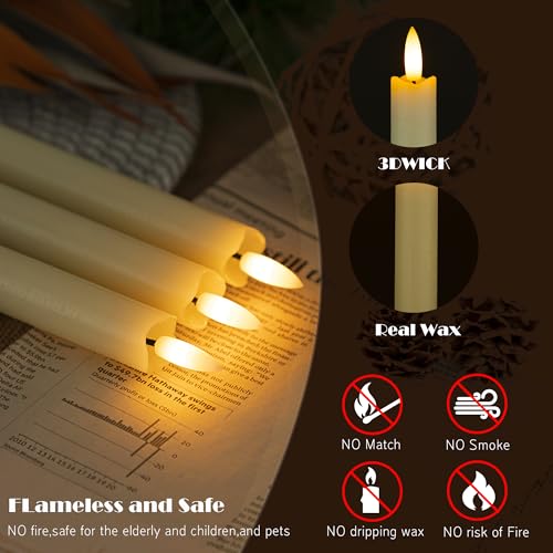 Image of JOIONE Ivory Flameless Taper Candles with Remote, 6 Pack Flickering Tapers | Real Wax LED, Battery Operated, Flickering Flame, Remote Control, Safe Home Decor for Living Room and Dining Table