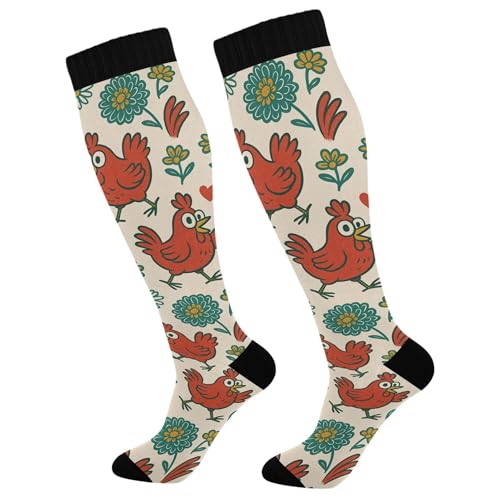 JUNZAN Chickens And Rooster Compression Socks for Women & Men Circulation Long Socks for Running Cycling Athletic Nurse