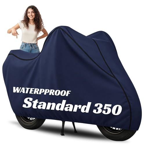 Image of 100% Waterproof RE Standerd 350 Bike Cover | Polyester Body Cover for Rain & Sun | UV Protection, Dustproof, Scratch Resistant, Windproof, Heat Resistant, Vehicle Specific Fit (Blue)