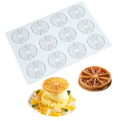 Hollow 3D Leaf Tuille Lace Silicone Cake Moulds, Molds Silicone Baking Fondant Tuile Molds, Polymer Clay Mold for Baking, Clay, Resin, Sugar Craft, Dessert Cake Decoration (1pcs Lemon Slices Mold)