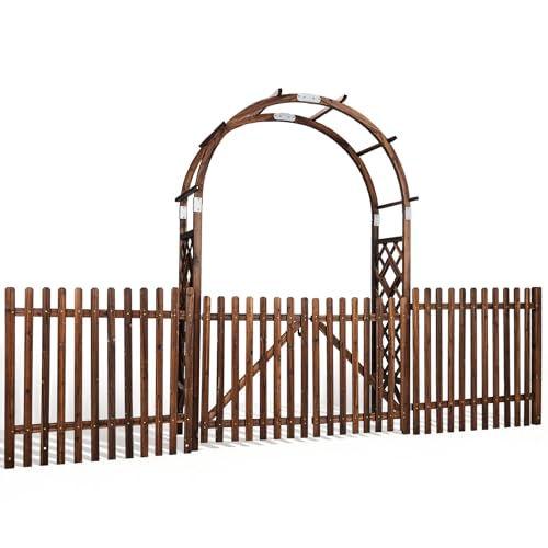 VINGLI Wooden Garden Arbor, Heavy Duty Outdoor Frame Trellis with Planter for Ceremony, Wood Trellis Garden Arch Pergola for Plant Climbing, Patio, Lawn, Wedding (with Fence)