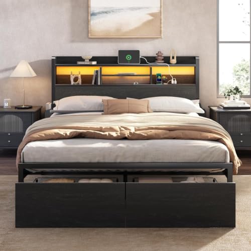 Furnulem Full Wood Headboard Bed Frame