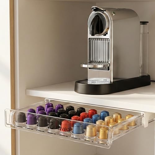 Porta Capsule Universale per 30 Capsule – Organizer con Cassetto Adesivo Compatibile con Nespresso, Lavazza, Bialetti e Capsule Compatibili – Informazioni importanti nelle immagini e nella descrizione