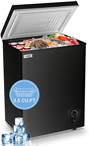 WANAI Chest Freezer 3.5 Cubic Feet Mini Small Deep Freezers with Adjustable Thermostat Top Open Door Freezer Compressor Cooling with Rmovable Storage Basket for Home, Kitchen and Office, Black