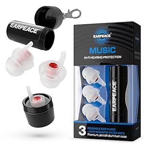 EarPeace Concertoordoppen – herbruikbare Hi-Fi oordopjes gehoorbescherming voor geluidsisolatie op festivals of werk, in het vliegtuig, voor dj’s, muzikanten of motorrijders, standaardformaat, zwart etui