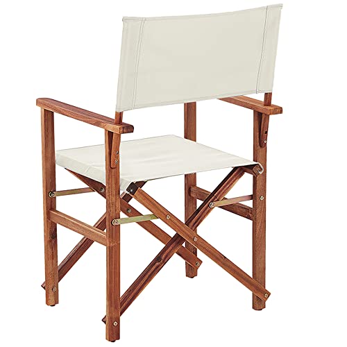 Beliani Set Di 2 Sedie Da Regista In Legno Scuro Di Acacia E Bianco Sporco Pieghevoli - 6