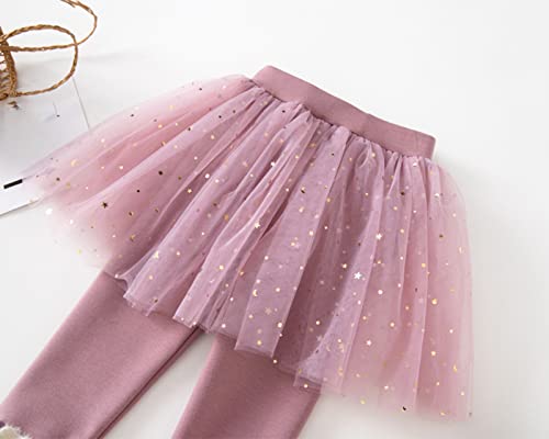 Girls Winter Warm Fleece Lined Leggings with Tutu Ruffle Twinkle Star Skirt Stretchy Cotton Pantskirt3