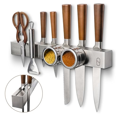 Double Capacity 16" Magnetic Knife Holder for Wall - Safe, Patented Storage Design - Stainless Steel Knife Magnetic Strip - Knife Holder, Knife Magnet, Knife Storage, Magnet Knife Holder Strip Double Capacity 16" Magnetic Knife Holder for Wall - Safe, Patented Storage Design - Stainless Steel Knife Magnetic Strip - Knife Holder, Knife Magnet, Knife Storage, Magnet Knife Holder Strip