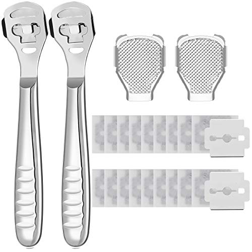 Foot Callus Remover Shaver for Feet, Pedicure Supplies Shavers, Foot Scraper Pedicure Tools Kit Professional for Removing Hard, Cracked, Dry, Dead Skin (2 Pack, 2 Foot File Heads, 20 Blades)