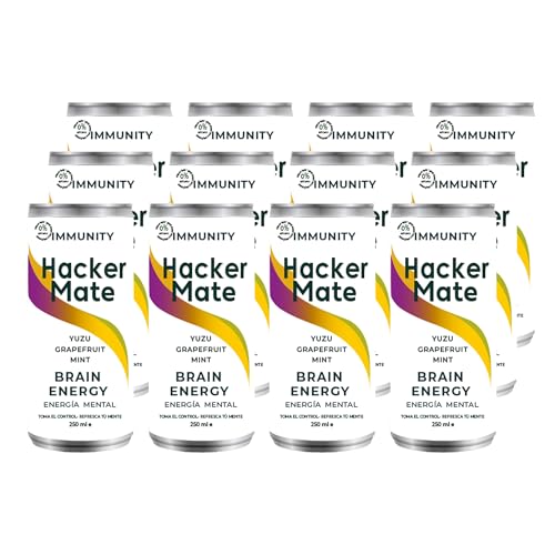 HACKER MATE - Immunity 12 Latas x 25 cl, Bebida Natural con Yerba Mate, Melena de León, Yuzu, Lima, Menta y Pomelo, Energía Cerebral, Bebida con Energía, Mejora Funciones Cognitivas y Estado de Ánimo