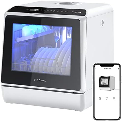 Portable Dishwasher Countertop, WIFI Smart Dishwasher, Compact Dishwashers with 5L Built-in Water Tank, 5 Programs, 360° Dual Spray, High-Temp& Air-Dry Function, Fruit Cleaning