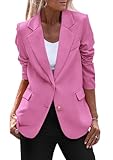 PRETTYGARDEN Women's Spring Fall Business Casual Blazers Long Sleeve Notch Lapel Trendy Work Office Blazer Jackets Outerwear (Pink,Large)