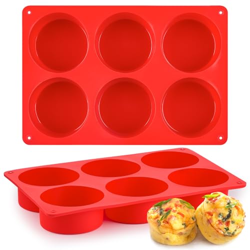 Puyeipt 2 Pack Silicone Egg Bite Molds, Deep 3 Inch Non-Stick Round Silicone Baking Pans for Frittata, Breakfast Sandwiches, Muffins, Hamburger Buns, Cornbread
