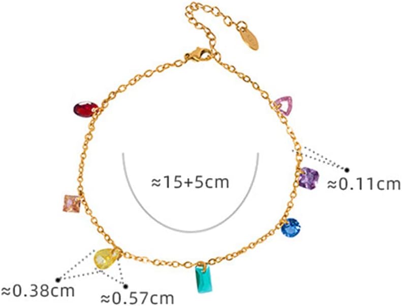 Colorful Crystal Bracelet for Women Titanium Steel Rainbow Diamond CZ Dangle Charm Link Bracelet Chian 18K Gold Plated Adjustable Bracelet Dainty Jewelry Gifts - Image 6