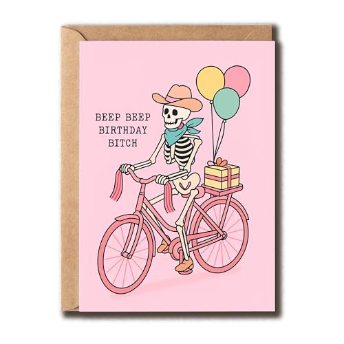 Beep Beep Birthday Bitch Card - Skeleton Bicycle Card -
