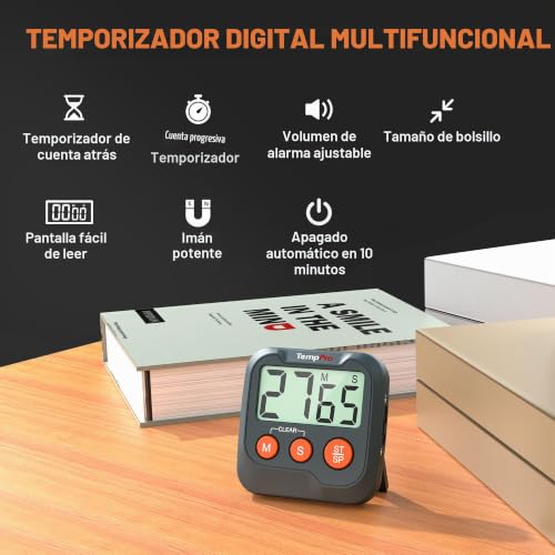 Miniatura 2 de Thermopro Tm03w Temporizador De Cocina Digital Con Pantalla Lcd Grande, Alarma De Volumen Ajustable Y Función De Cuenta Regresiva Multifuncional