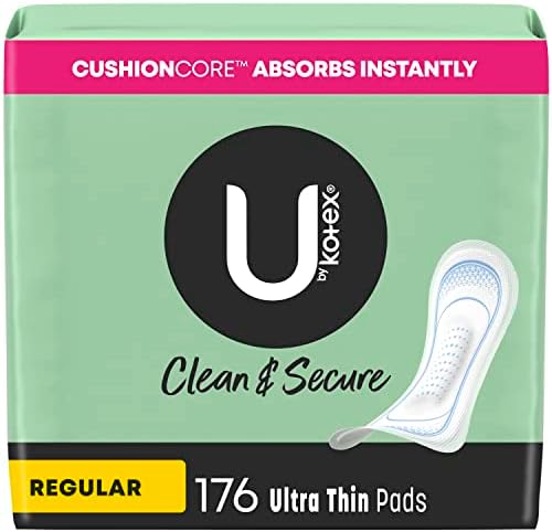 U by Kotex Security Ultra Thin Feminine Pads, Regular Absorbency, Unscented, 176 Count (4 Packs of 44) (Packaging May Vary)