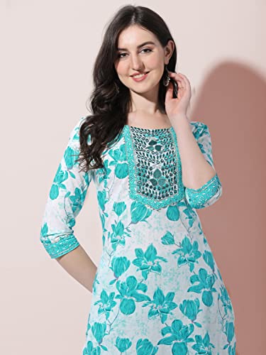 Image of MIRCHI FASHION Pure Cotton Floral Kurta Set for Women with Dupatta & Pant | 3 Piece Straight Fit Ethnic Outfit | Breathable Summer Salwar Suit