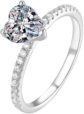 Sterling Silver Heart-Shaped 1 Carat Diamond Engagement Rings for Women, Excellent Cut,VVS1 Clarity, D-color, Birthday or Engagement Gift