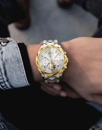 Image of OLEVS Men Automatic Watch Diamond Skeleton Mechanical Original Luxury Self Winding Wrist Watch for Men