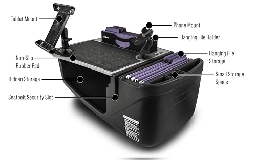 Image of AutoExec AE-FMEF-PM-TAB-GT Efficiency FileMaster Car Desk for Your Vehicle Workstation and Mobile Office, with Phone Mount and Tablet Mount | Vehicle Workstation, Mobile Office, Phone Mount, Tablet Mount