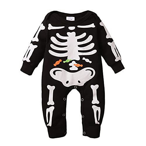 Wasaigood FD Newborn Halloween Romper Baby Girl Boy Skeleton Jumpsuit Long Sleeve O-Neck Halloween One-Piece Outfit cover