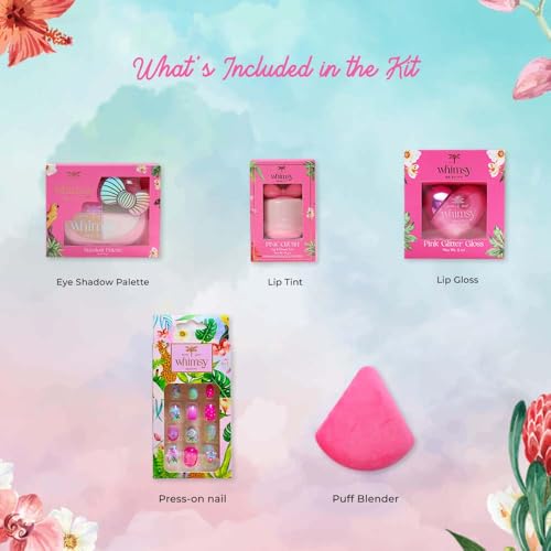 Image of Whimsy Beauty Magical Clutch Beauty Kit | Safe, Non-Toxic Beauty Set for Kids & Pre-Teens |Eye Shadow Palette, Lip Tint, Lip Gloss, Press-On Nails & Puff Blender | Vegan & Cruelty-Free (Pack of 5)