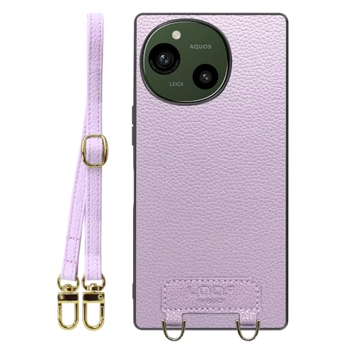 LOOF LUXURY-SHELL SHOULDER �{�v ���U�[ �X�}�z�P�[�X for AQUOS R9 / R10 �p �P�[�X �J�o�[ �X�g���b�v�z�[�� �V�����_�[ �X�g���b�v �X�}�z�V�����_�[ �V���v�� �ϏՌ� ���^ �y�� leather [���x���_