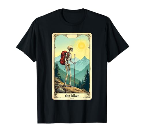 The Hiker Tarot Card Skeleton Mountain Hiking T-Shirt