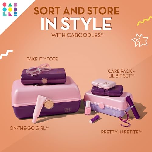 Image of Caboodles On-The-Go Girl Makeup Box, Two-Tone Violet on Tangerine, Hard Plastic Makeup Organizer Box, Built-In Mirror, Secure Latch for Safe Travel, Spacious Storage for Large Items