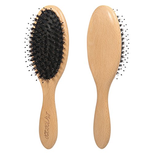 Boar Bristle Hair Brush for Men & Women-Natural Beech Professional Detangler Hairbrush with Wooden Paddle for Thick,Curly,Dry or Damaged Hair-Reduce Hair Breakage and Frizzy
