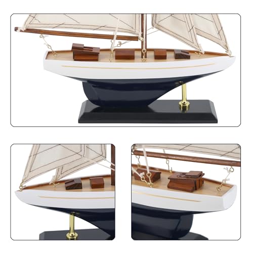 NAUTIMALL 16\" Wooden Sailboat Decor Classic Columbia America\'s Cup Ship Model Nautical Yacht Gift for Son (SB28-BlueWhite)