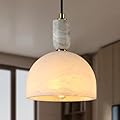 Plsintly Alabaster Pendant Lights Kitchen Island - White Marble Shade Lighting Fiixture - Brass Perfect for Bedroom Bathroom Dining Room Living Room Over Table 7.9"