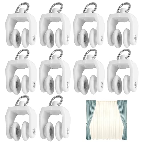 50pcs Curtain Track Rollers Hooks Ceiling Curtain Track Hooks Heavy-Duty Curtain Rail Pulleys Runners Drapery Rail Glid-ers with Hooks for Shower Curtain Window Tracks(Color:White) - Thumbnail 5