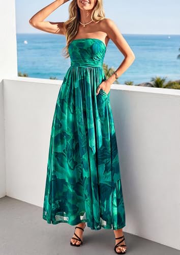 PRETTYGARDEN Women Strapless Maxi Dress 2026 Summer Floral Tube Top Ruched Beach Spring Wedding Guest Long Dresses (Floral Green,X-Large) — view 5