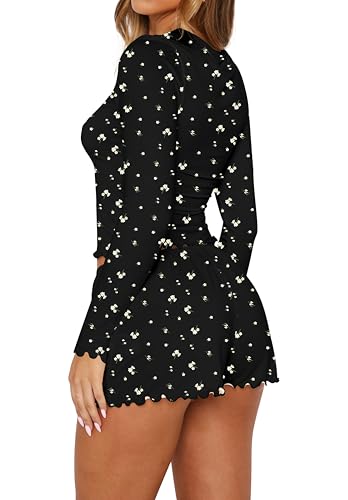 Image of Lacozy Cute Pajama Sets for Women 2 Piece Floral Print Fall Pj Set Woman Long Sleeve Crop Top and Short Y2K Sleep Set
