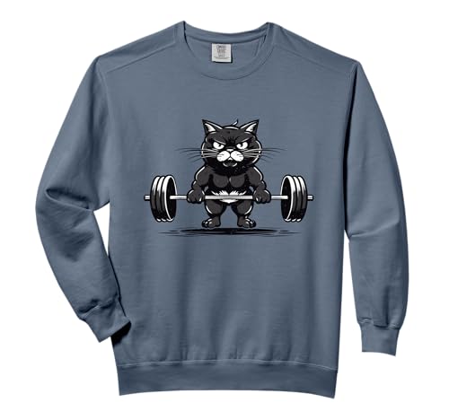 Cat Deadlifting Funny Fitness Gym Workout Cat Lovers Comfort Colors Adult Sweatshirt