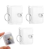 ミニアルバムキーホルダー スモールフォトアルバム 2インチ 3個パック 可愛い 女の子 シール帳 子供 バインダー 1冊には20枚収納 小型 DIY 手作り 写真入れ 思い出 結婚式 バレンタインギフト (透明 3個セット)