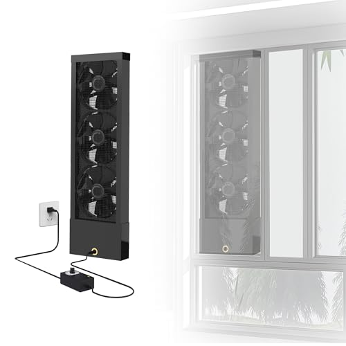 Image of 21.6-23.6 Inch Vertical Window Exhaust Fan for Sliding Windows - Align Perfectly with Window Top and Bottom Frames Tool-Free With Variable Speed for Bedrooms, Smoky Spaces, Hot Areas (Black)