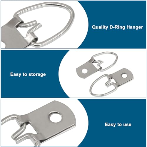 Image of Waziaqoc 100 Pcs D Ring Picture Hangers with Screws, Single Hole Heavy Duty Metal Hanging Hardware for Mirror Clock Paintings Artwork Picture Frame