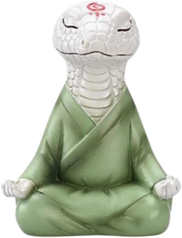 Zen Snake Figurine Statue, Mediation Yoga Room Decor, Ancient Chinese Snake Resin Ornament for Luck Wealth, Feng Shui Spiritual Sculpture for Home, Office, Shelf, Desktop Decoration (Light green)