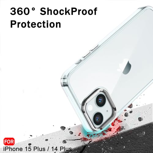 Image of TheGiftKart Hybrid Back Cover Case for iPhone 14 Plus / 15 Plus | Built-in Stand | Shockproof Hard Back Case Cover for iPhone 14+ / 15+ (PC & TPU, Clear Back, Transparent Sides)