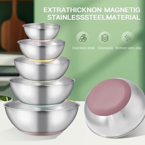 Stainless Steel Mixing Bowl Set - High - Quality, Durable and Rust - Resistant for Baking, Cooking, and Salad Making,Kitchen meal preparation,Great for Mixing & Serving,Anti slip silicone rubber base - Thumbnail 5