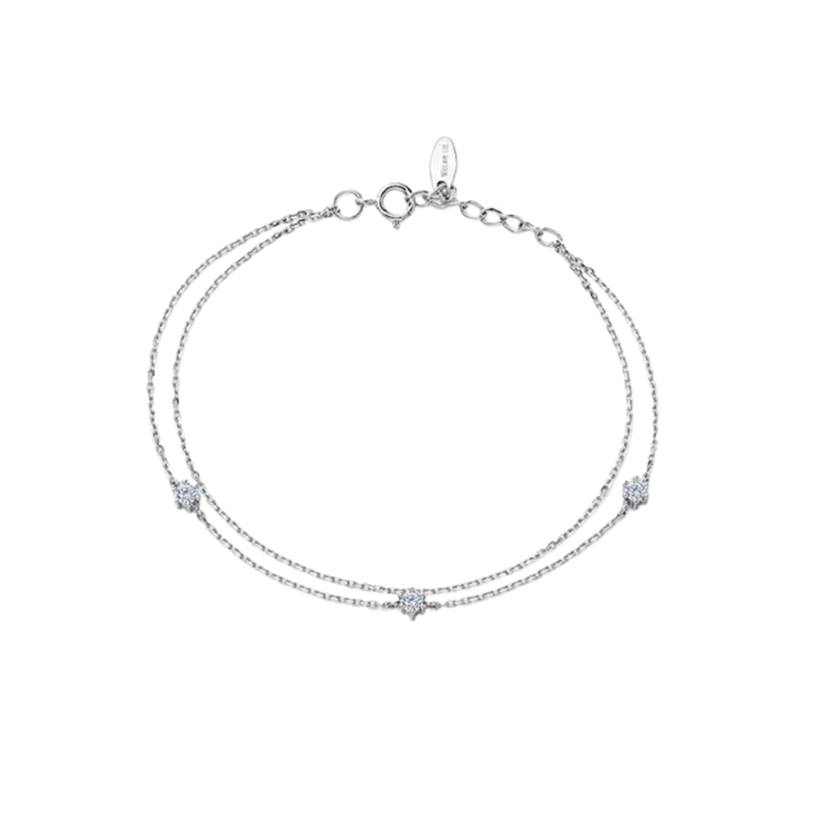 Bracelet Vintage Bracciale Amica Doppio Strato Rotondo con Diamante 0.15ct Oro Bianco