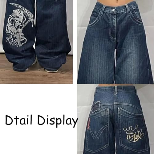 Y2k Vintage Hip Hop Jeans Baggy Skeleton Pants Graphic Printed Denim Jeans Grunge Gothic Oversized Pants Streetweear3